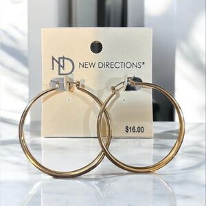 New Directions Shiny Gold Accent Hoop Earrings NWT